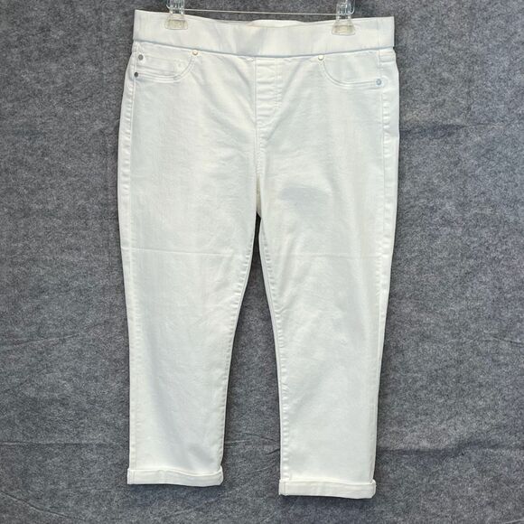 LIVERPOOL Jeans Women's Size 12 Bright White Capri Pull-On Rolled Cuff Pants EUC - Picture 1 of 16